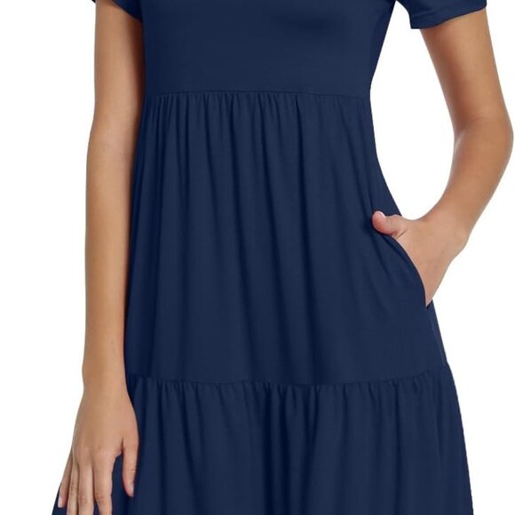 Dresses & Skirts - Women's Summer Casual T-Shirt Dress Short Sleeve Ruffle Hem Pockets